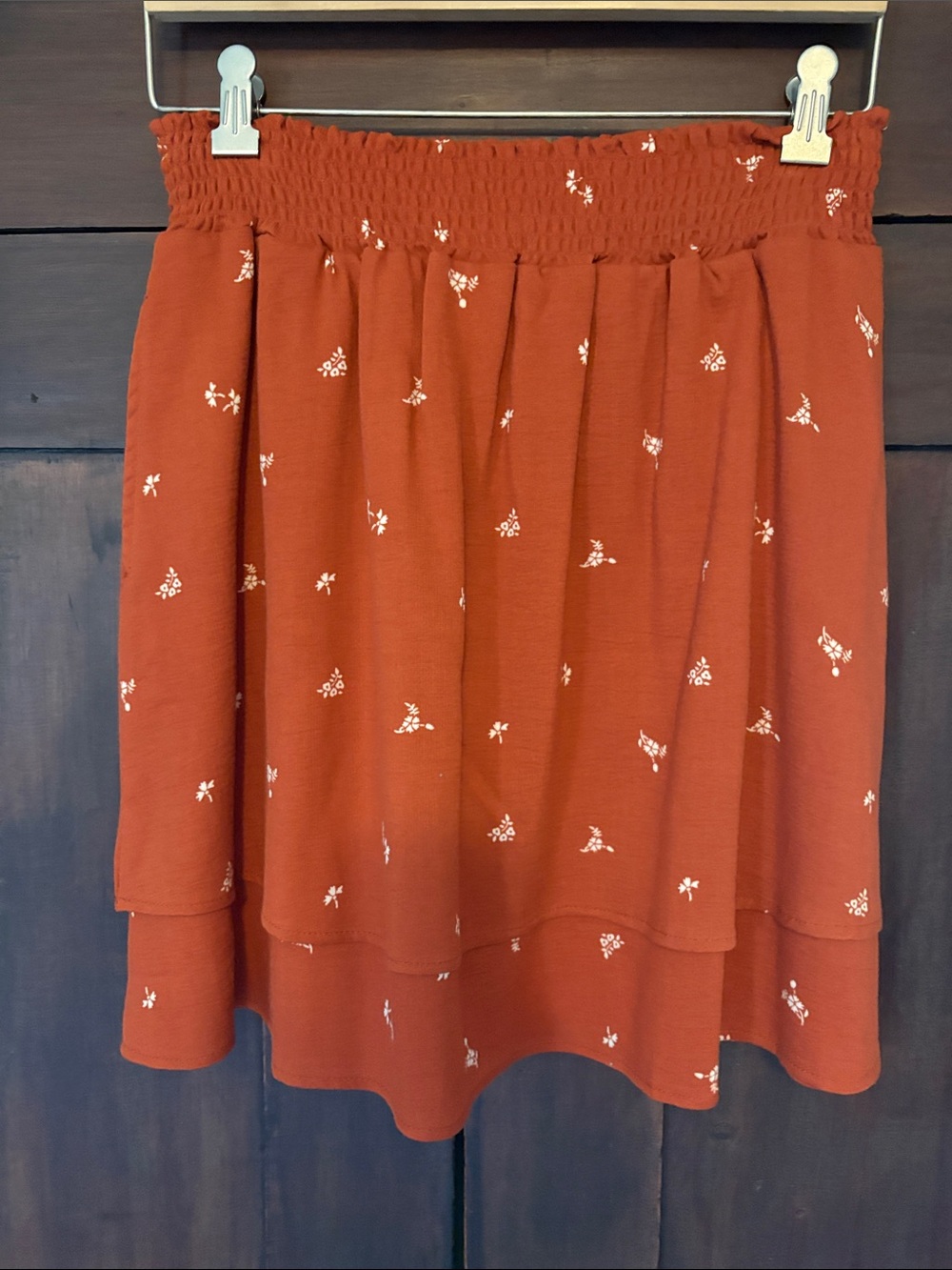 Toad&Co Rust Mini Skirt with White Floral Print